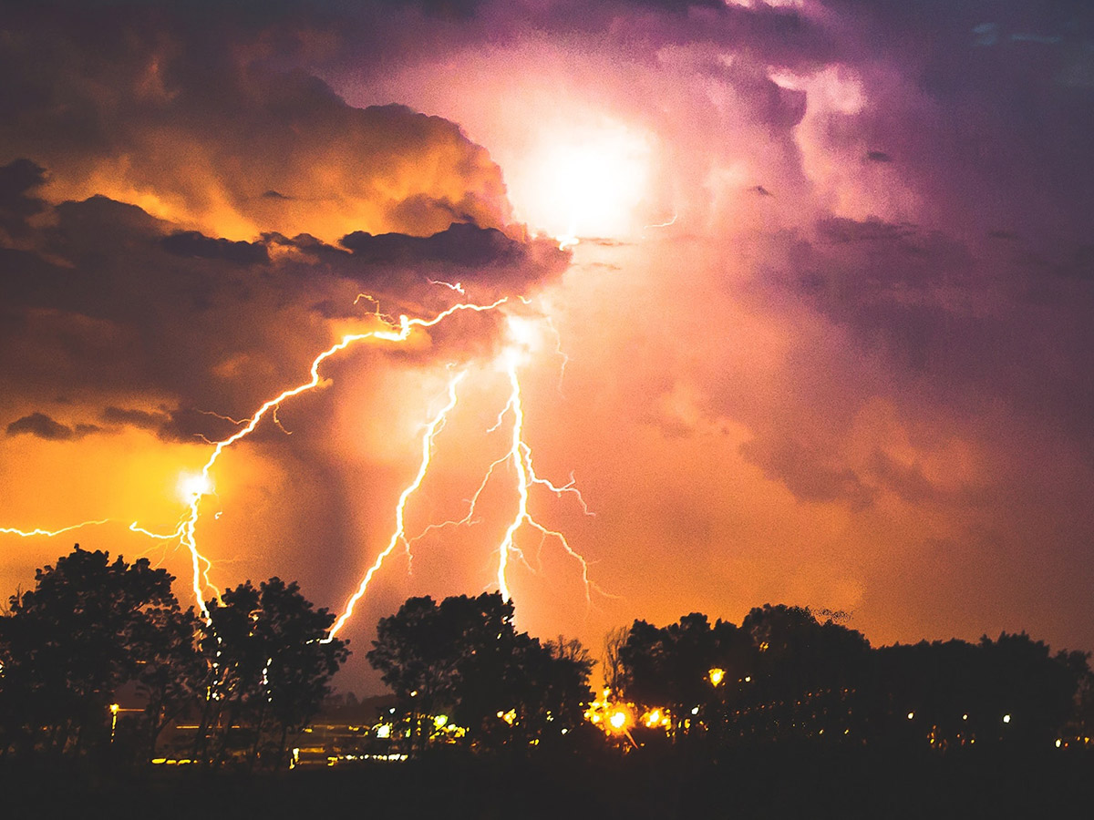 A lightning strike at night.